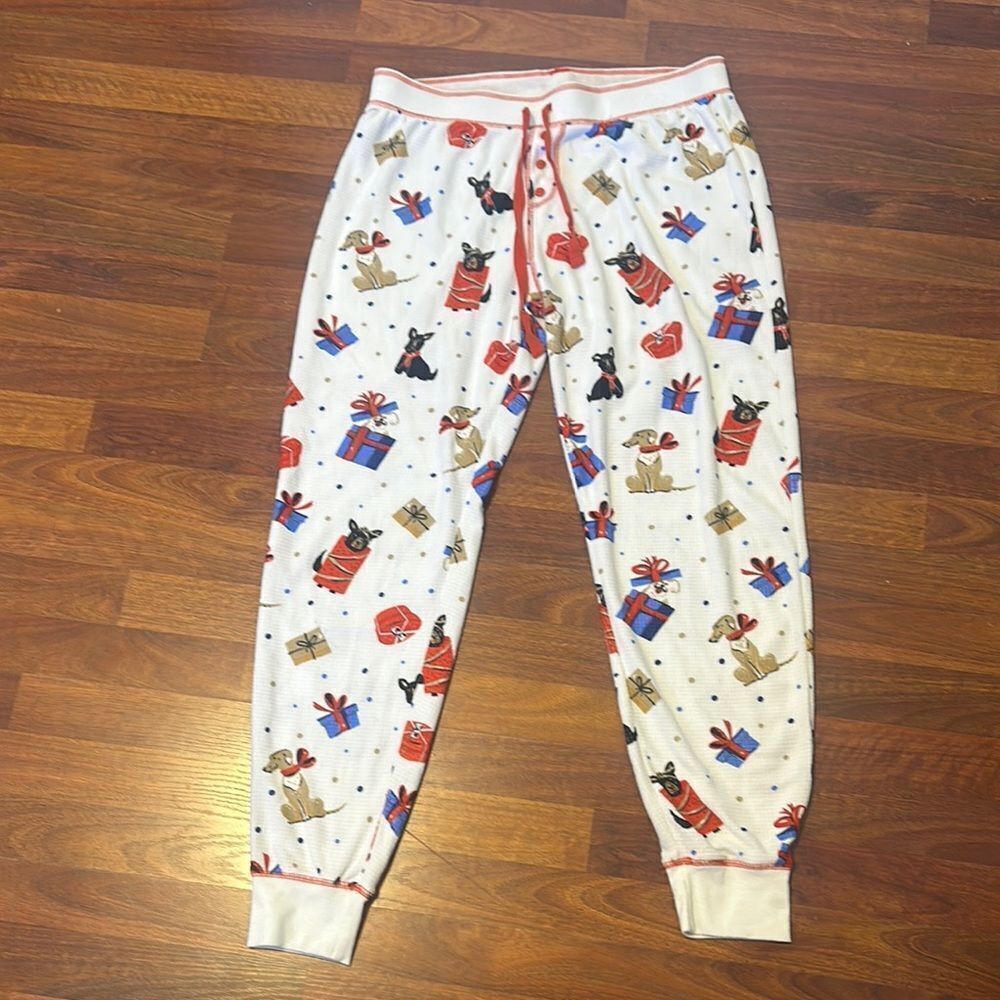PJ SALVAGE Festive Dog Print Pajama Pants LARGE Joggers
